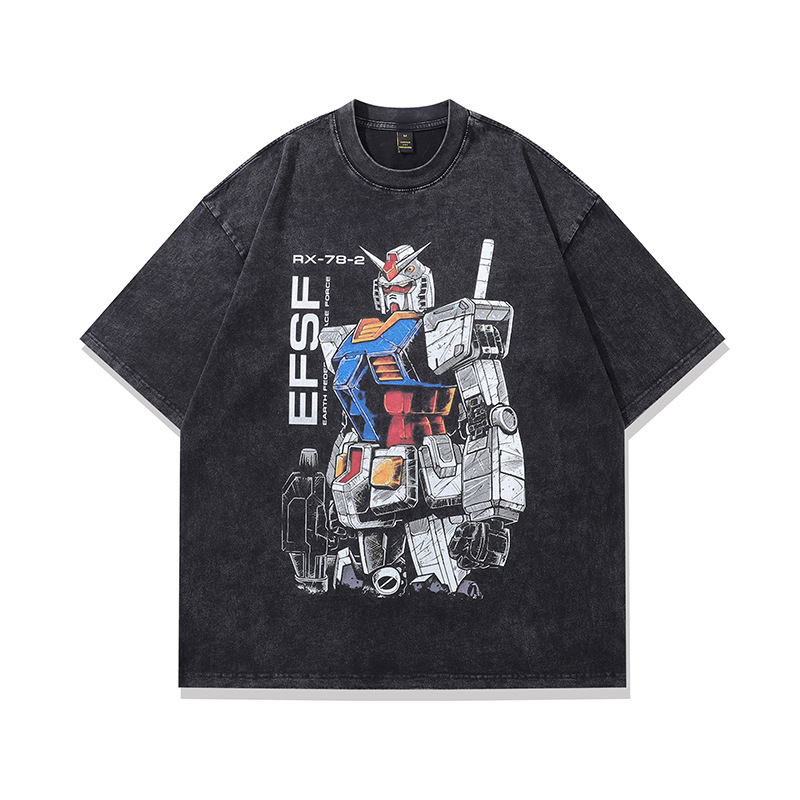 High quality washed and Aged Printed Crew Neck T-Shirt