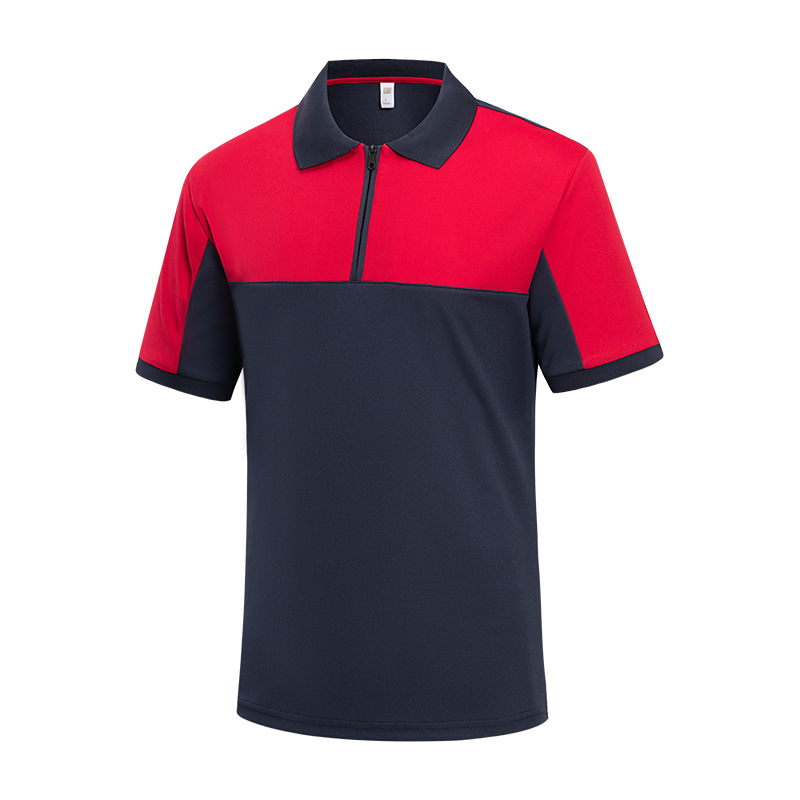Contrast color polo shirt with half-zipper