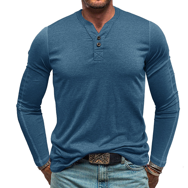 Henley Collar American Long Sleeve T-Shirt