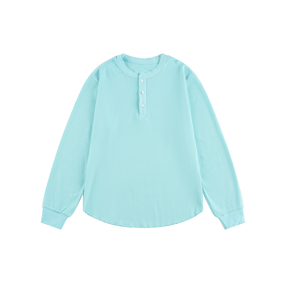 Solid Color Henley Neck Long Sleeve Tee