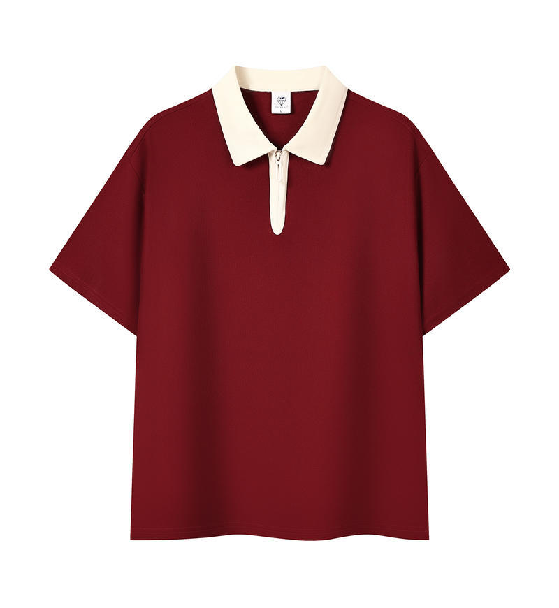 Zipper Lapel Color Block Short Sleeve Polo-Shirt