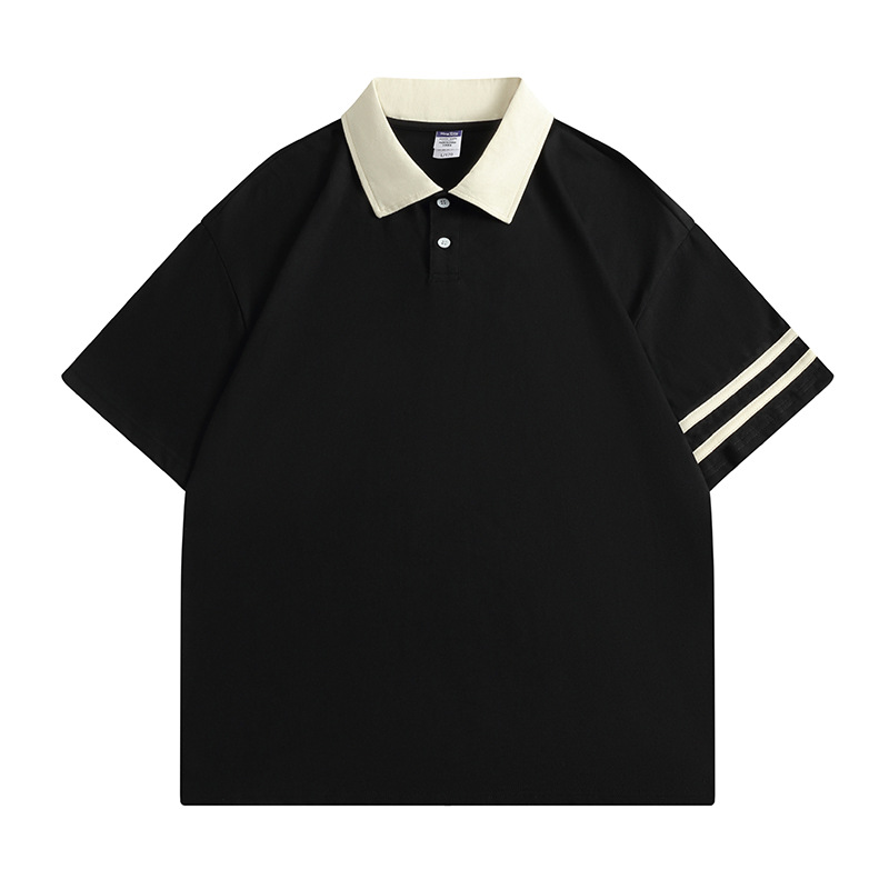Casual Large Double Bar Drop Shoulder Polo Shirt