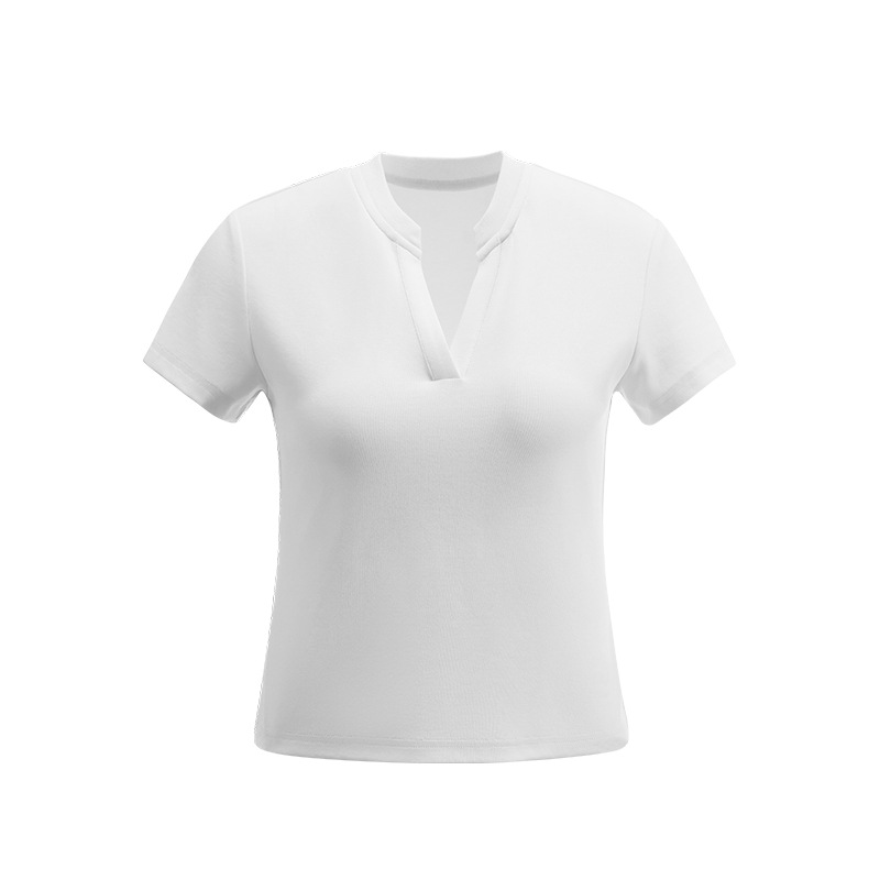 V-neck off-shoulder T-shirt