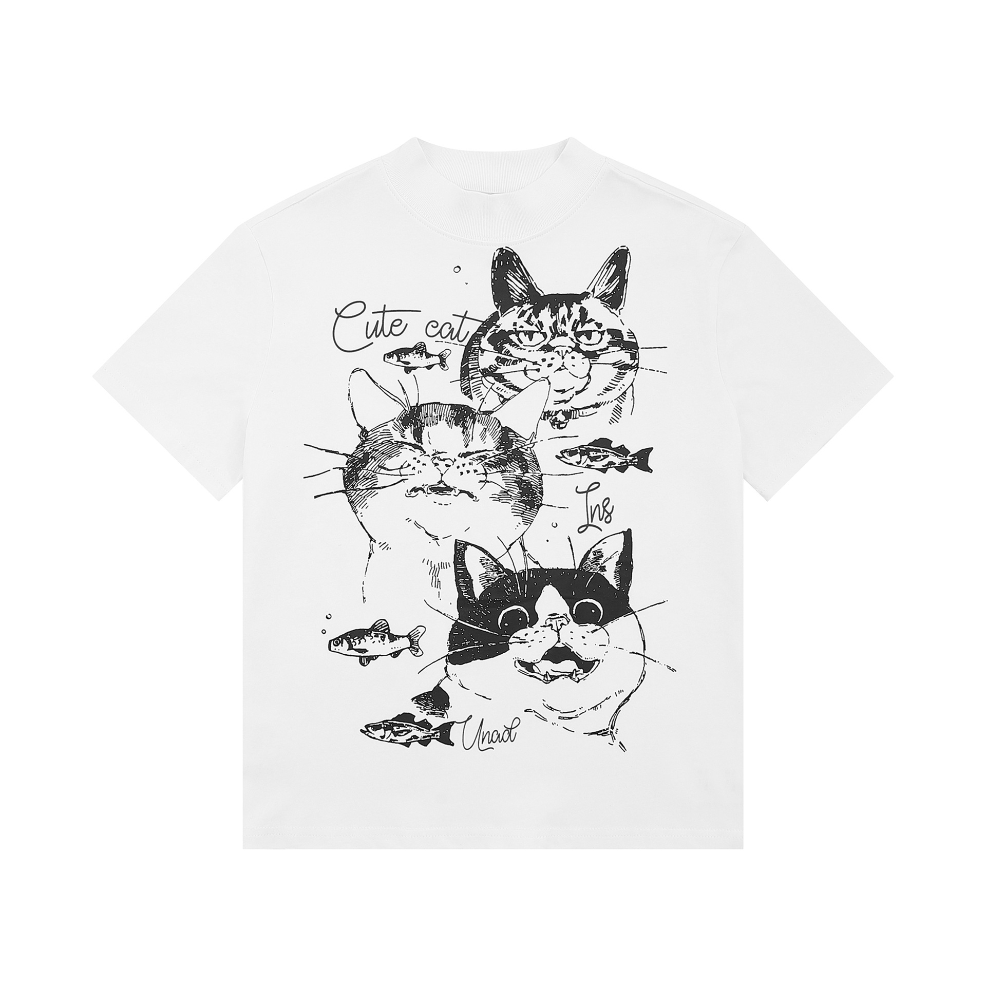 American Vintage Cat Pattern Loose Short Sleeve T-Shirt