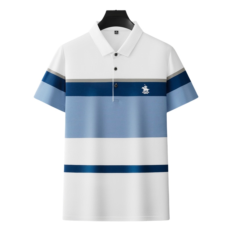 Striped short-sleeve knit polo shirt