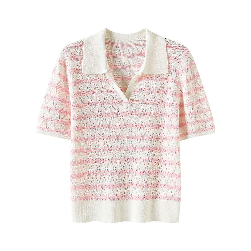 Striped openwork polo shirt