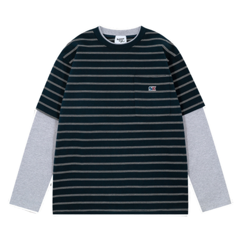 Cotton patchwork stripe long sleeve T-Shirt