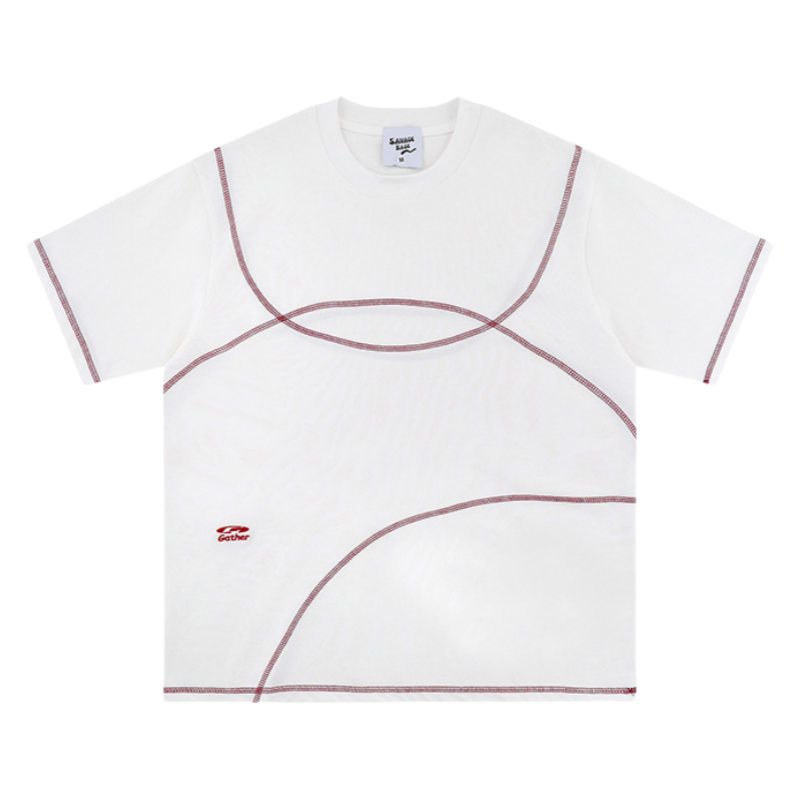 240g American Vintage Bright Line Round Neck Short Sleeve T-Shirt