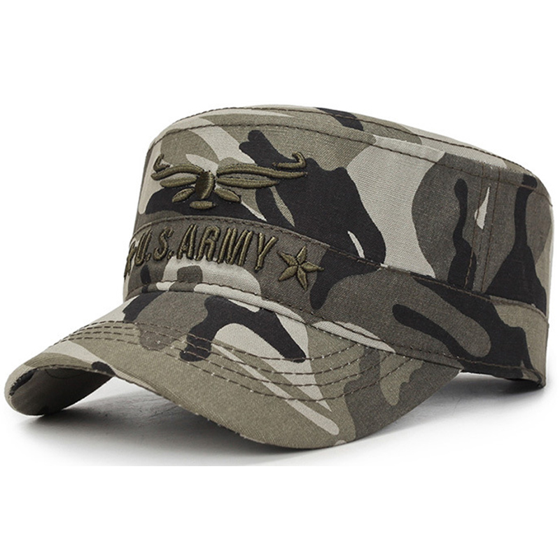Camouflage color cotton canvas cadet cap with 3D embroidery logo