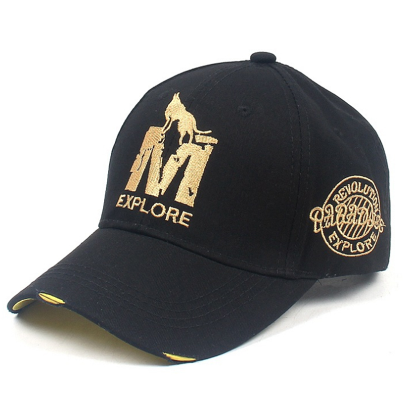 Broken washed baseball cap with metallic gold embroidery