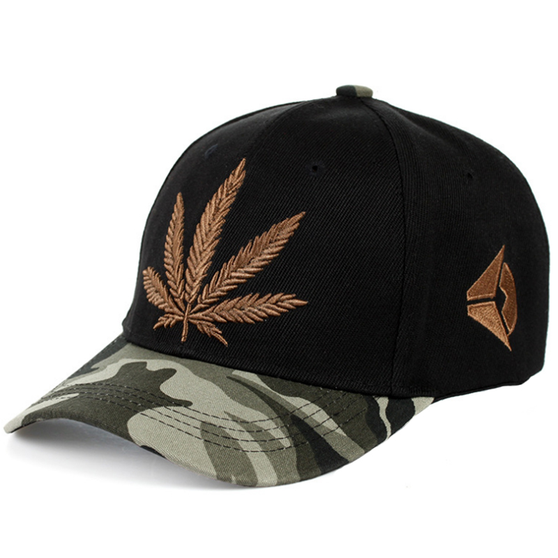 Acrylic 6 panel cap with camo brim and 3D embroidery