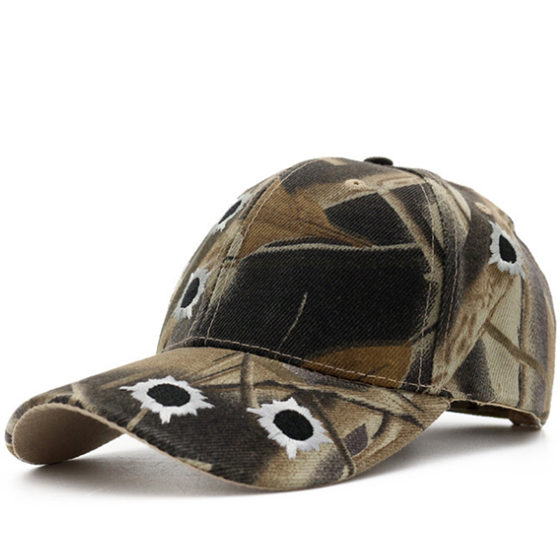 Jungle camouflage hunting baseball cap with bullet hole embroidery