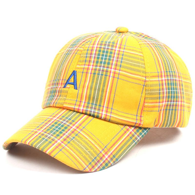 Trendy plaid fabric baseball style youth cap