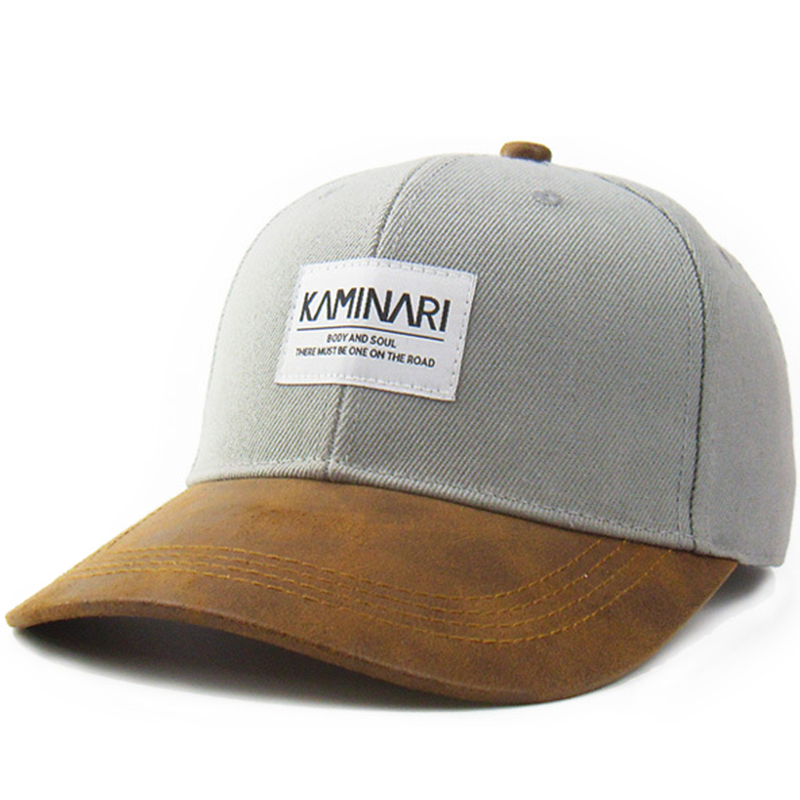 Acrylic baseball cap with suede peak and printing inside tape