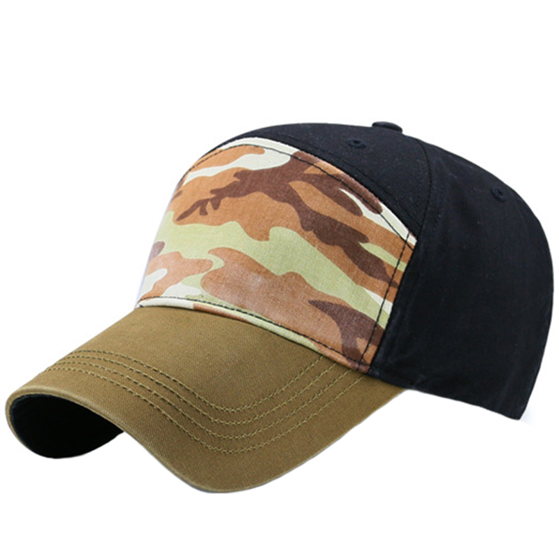 Garment washed special style 6 panels cap with camouflage front panel