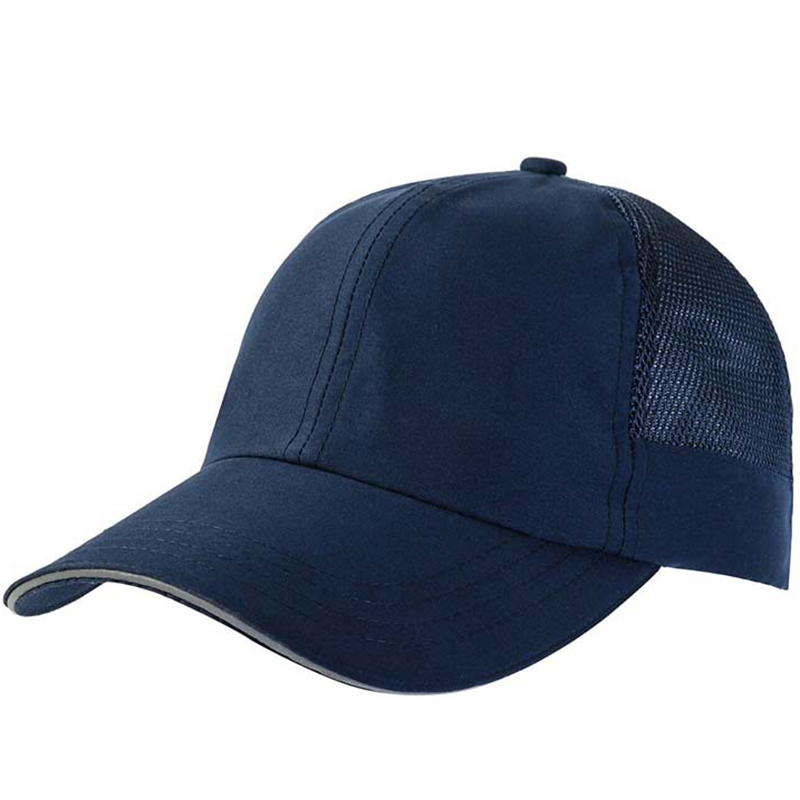 Moisture wicking fabric and sandwich peak trucker mesh cap                                    