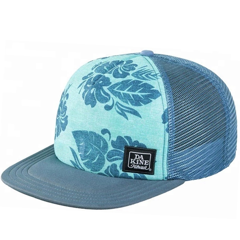 Fashion design printing flat brim snap back mesh cap