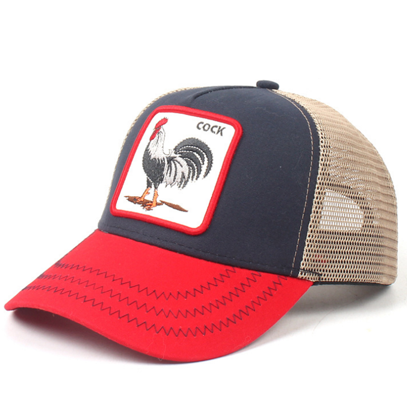 Rooster patch cotton trucker hat with mesh back