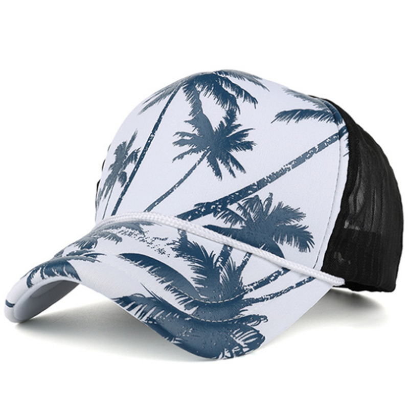 Hawaii mesh trucker cap with printing design and rope