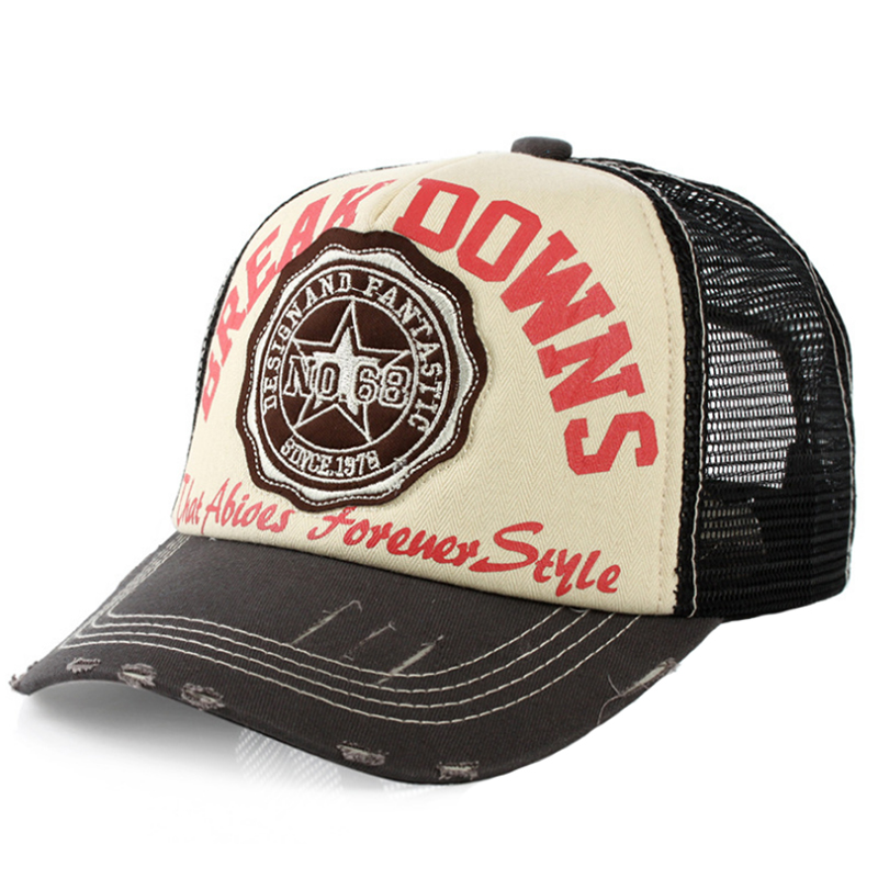 Distressed trucker mesh cap with custom logo