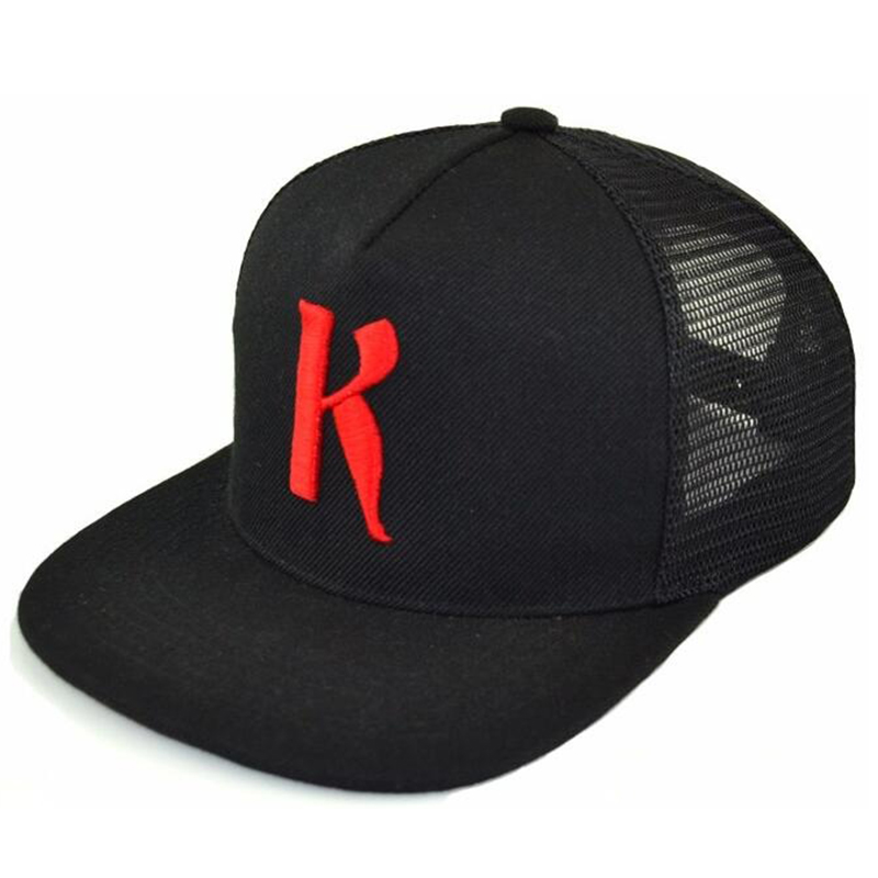 Custom 3D embroidery design flat brim mesh back snapback cap