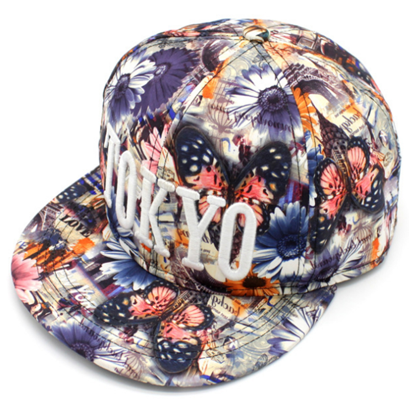 Floral snapback hats with customized 3D embroidery