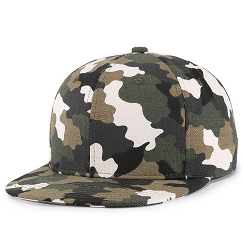 Promotional cotton plain camouflauge flat brim cap