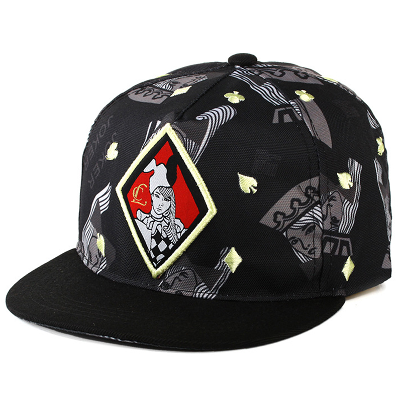 Cotton canvas poker design hip hop hat with woven label patch