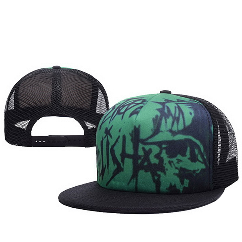 5 panel printed mesh back flat brim hat