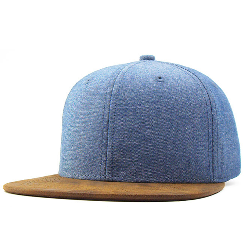 Premium 6 panel plain denim snapback hat with suede brim