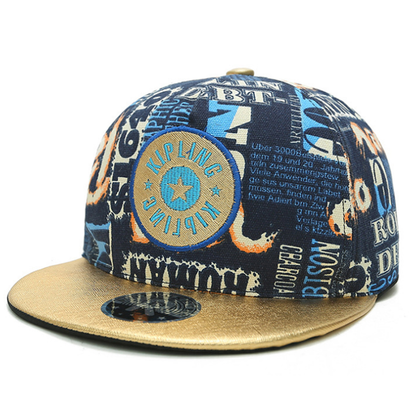 Cotton canvas printed snapback hats with leather brim and embroidery patch