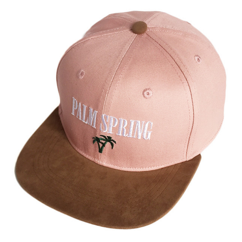 Girl's pink fashion hat with embroidery logo and suede visor