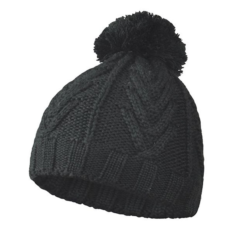Unisex winter black acrylic knitted bobble hat