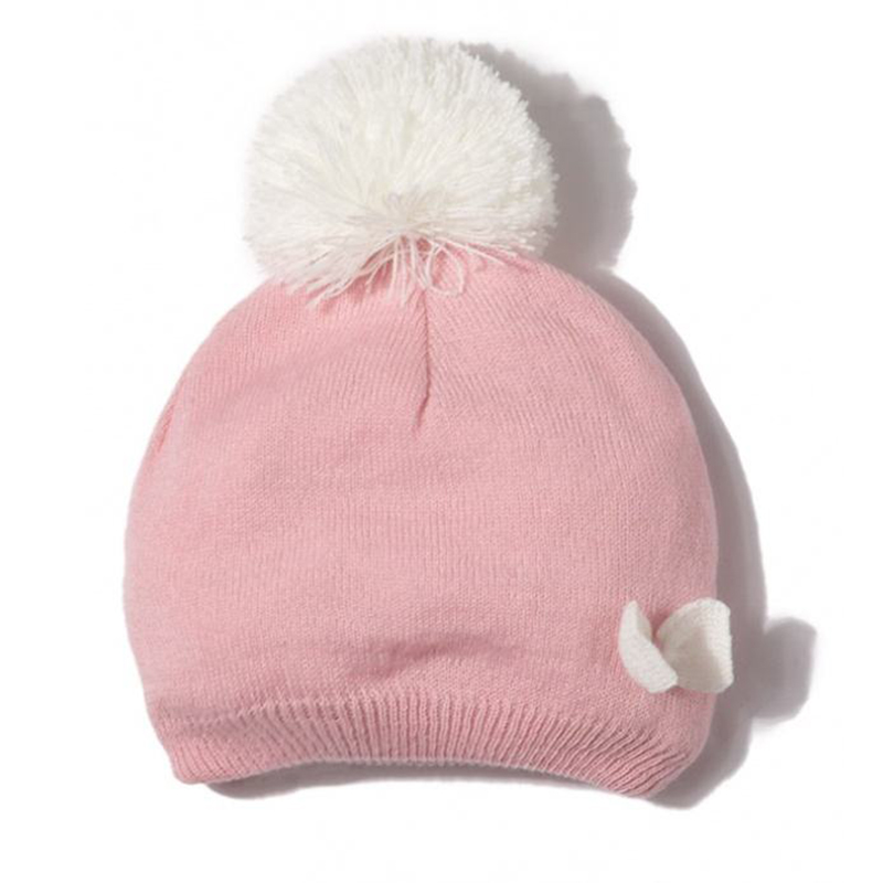 Kids pink knitted pom beanie