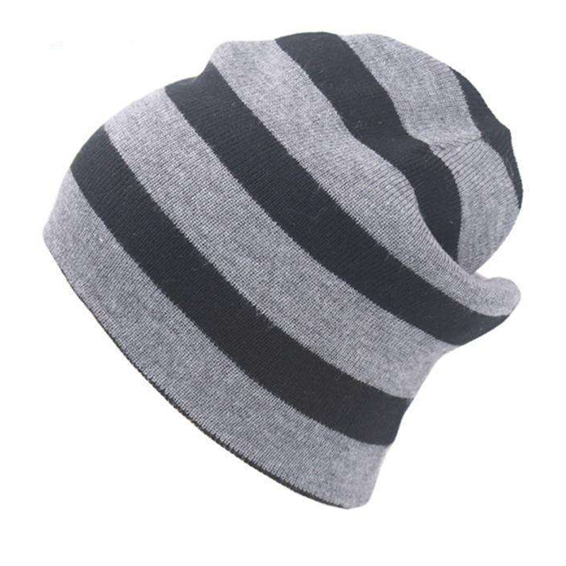 100% acrylic winter warm knitted striped beanie