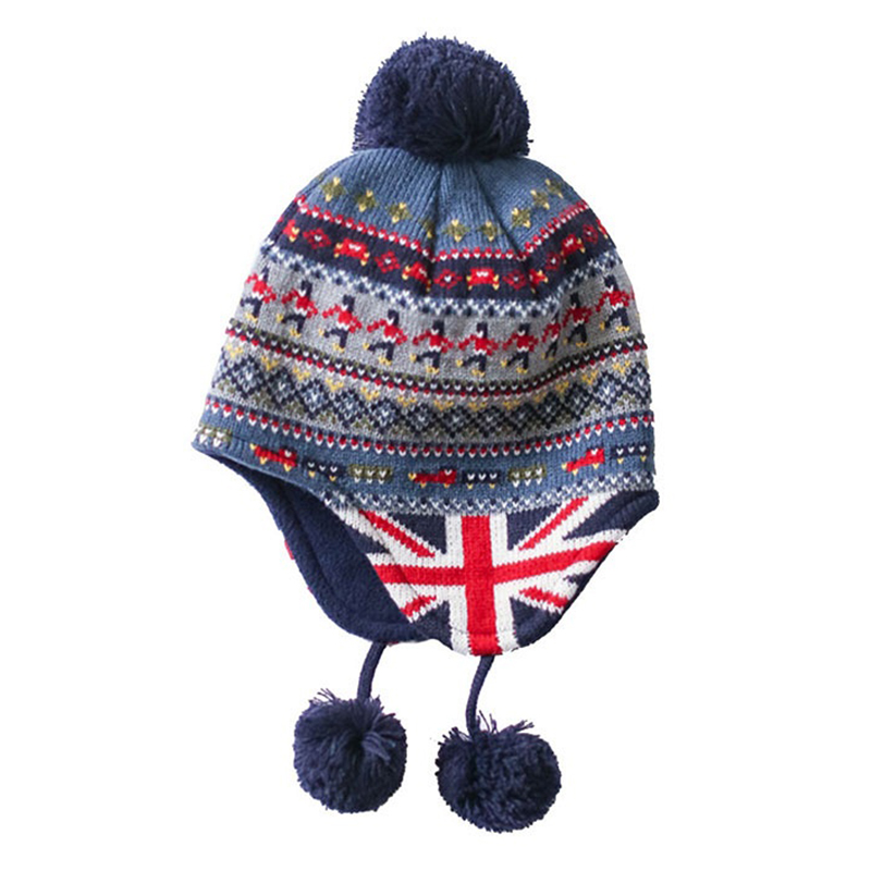 Cute design winter warm toddler knitted ear flap cap