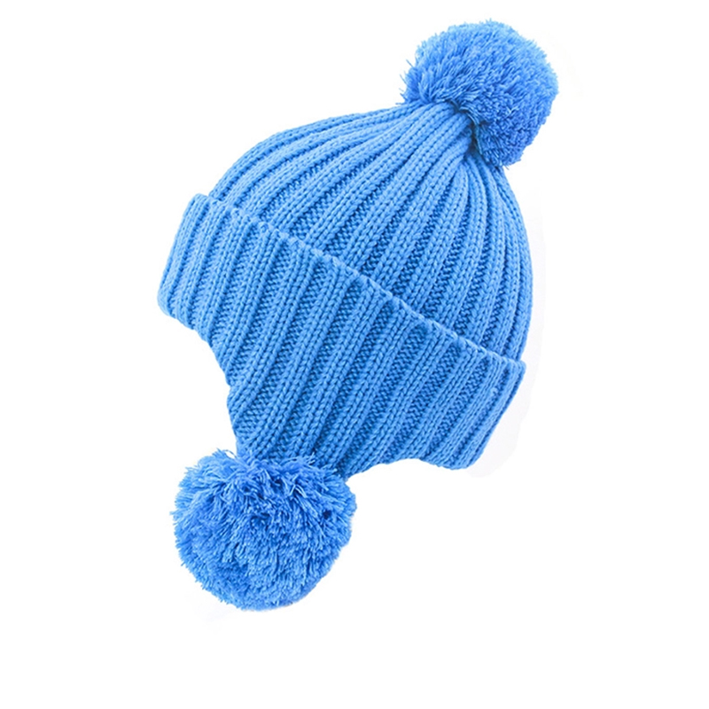 Solid color plain logo crochet earflap beanie