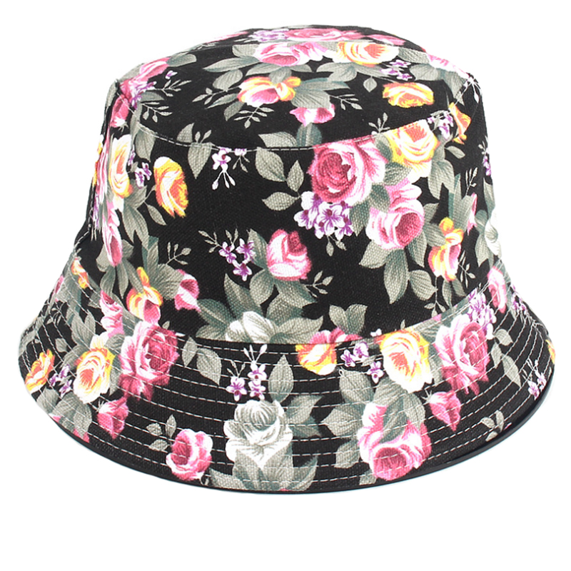Cotton canvas fabric floral pattern printed bucket hat