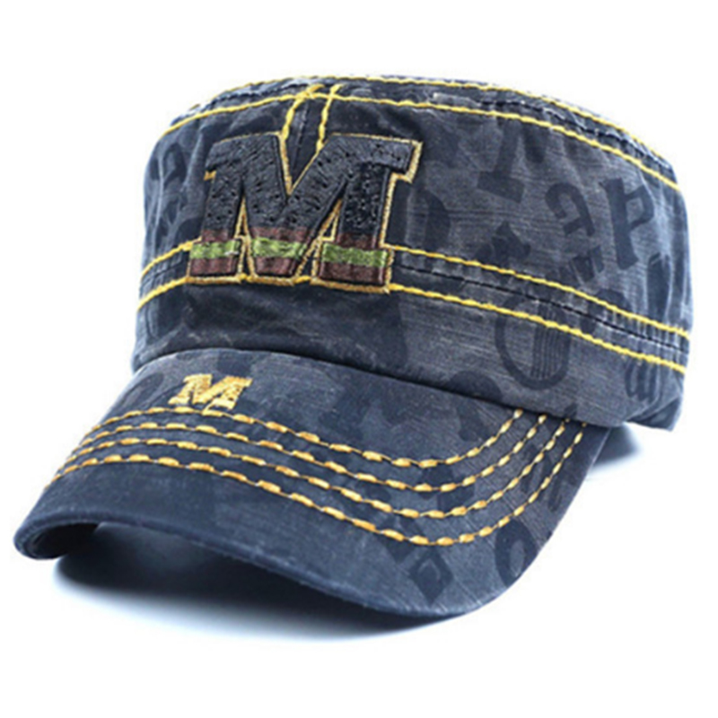 Garment washed denim cadet army cap with embroidery logo