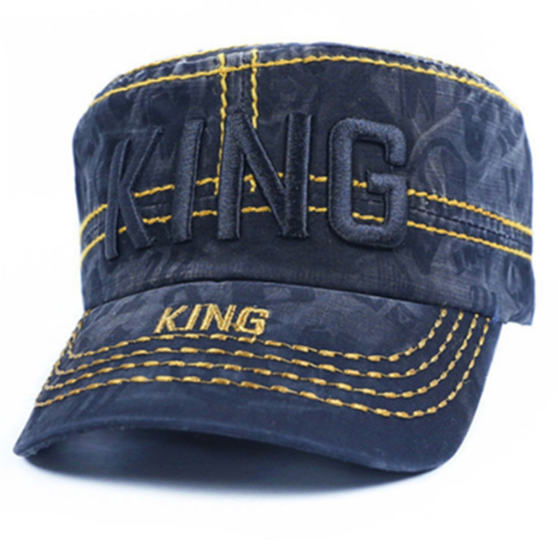 Denim military style hat with custom logo and bold thread