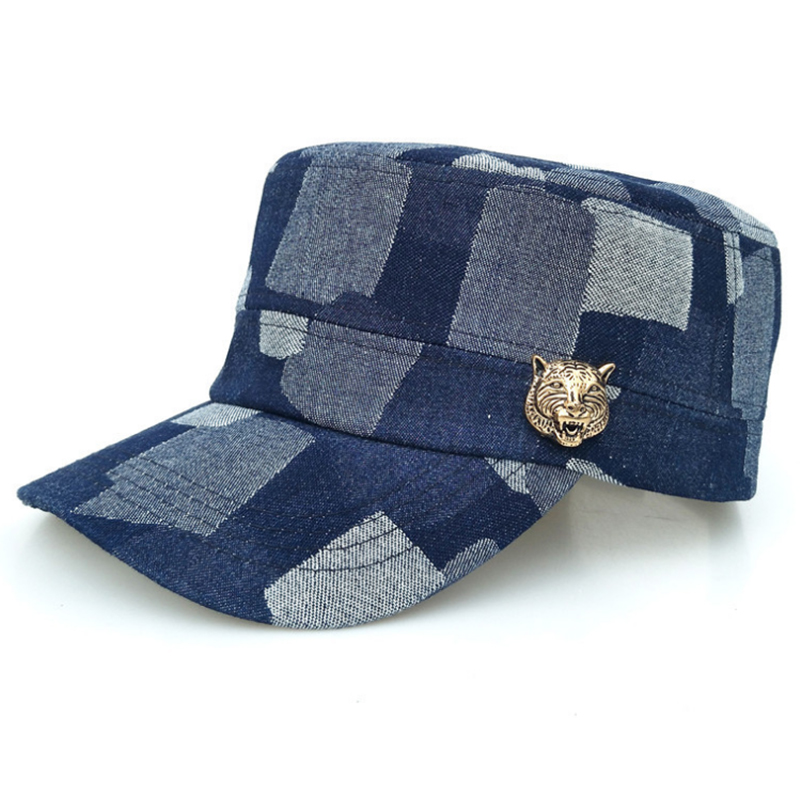 Fashion design denim military hat with metal badge