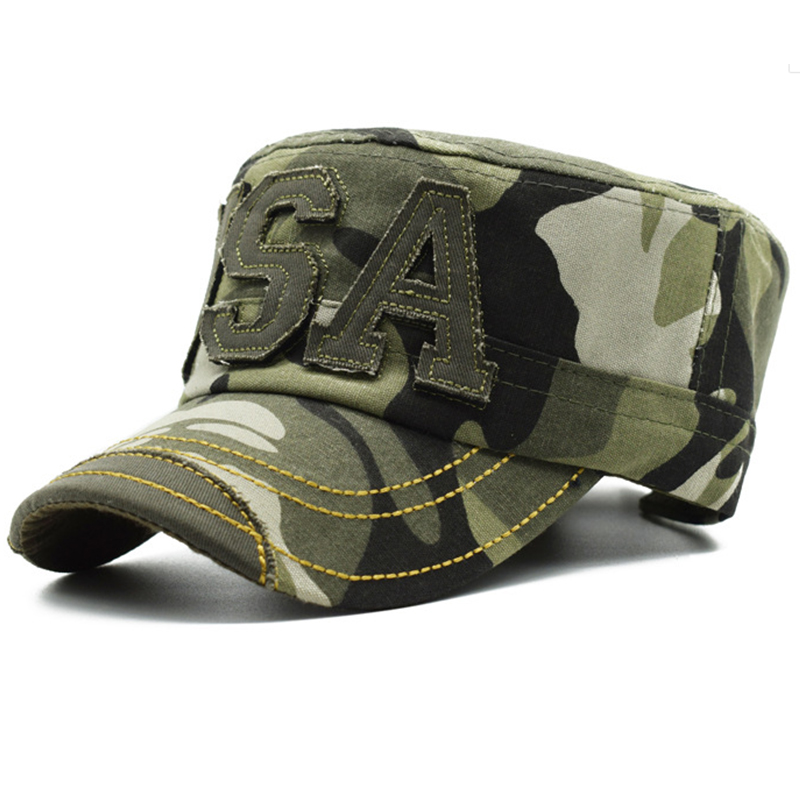 Camo military fatigue hats with fabric patch logo