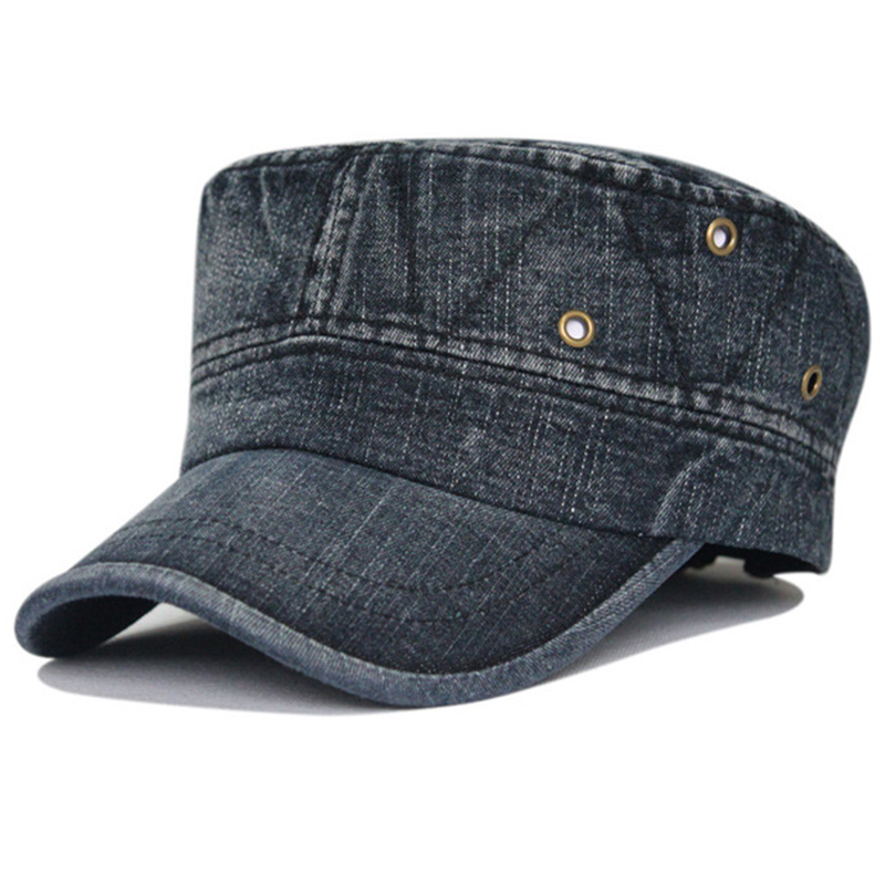 Plain washed denim military patrol cap