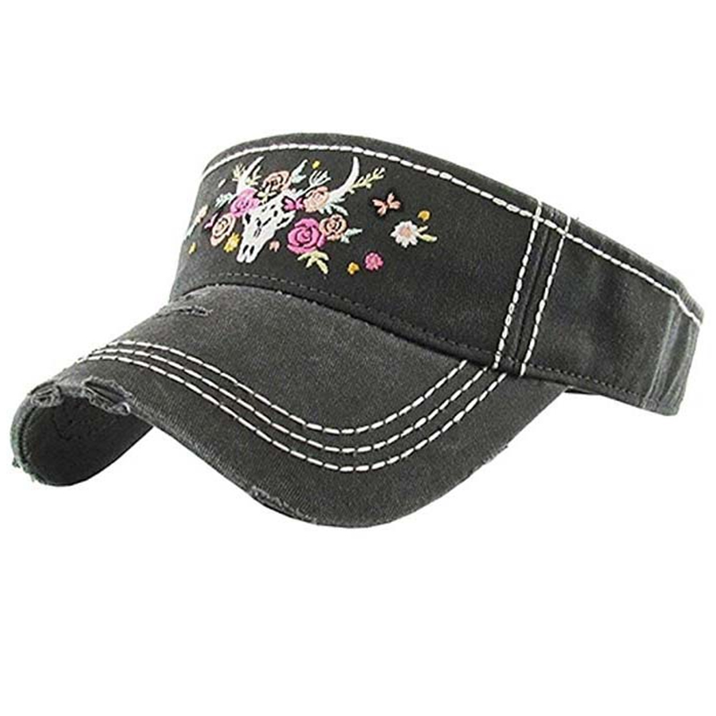 Broken washed cotton sun visor with bold thread and embroidery