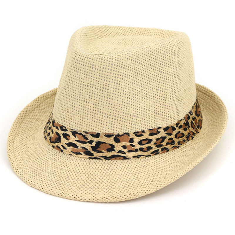 Lowest price promotion paper fedora hat with leopard accessory band