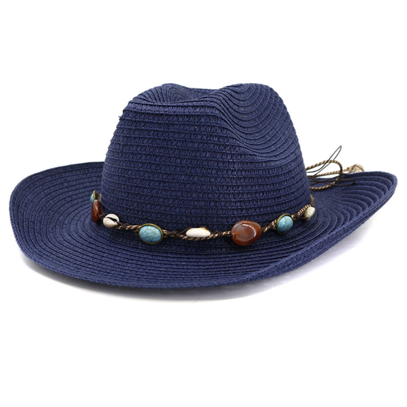 Paper braid wide brim cowboy style summer beach hat