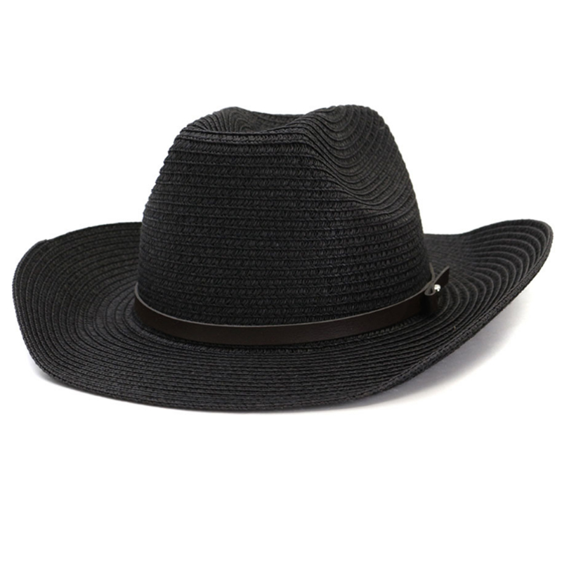 Solid color big size paper straw cowboy beach summer hat