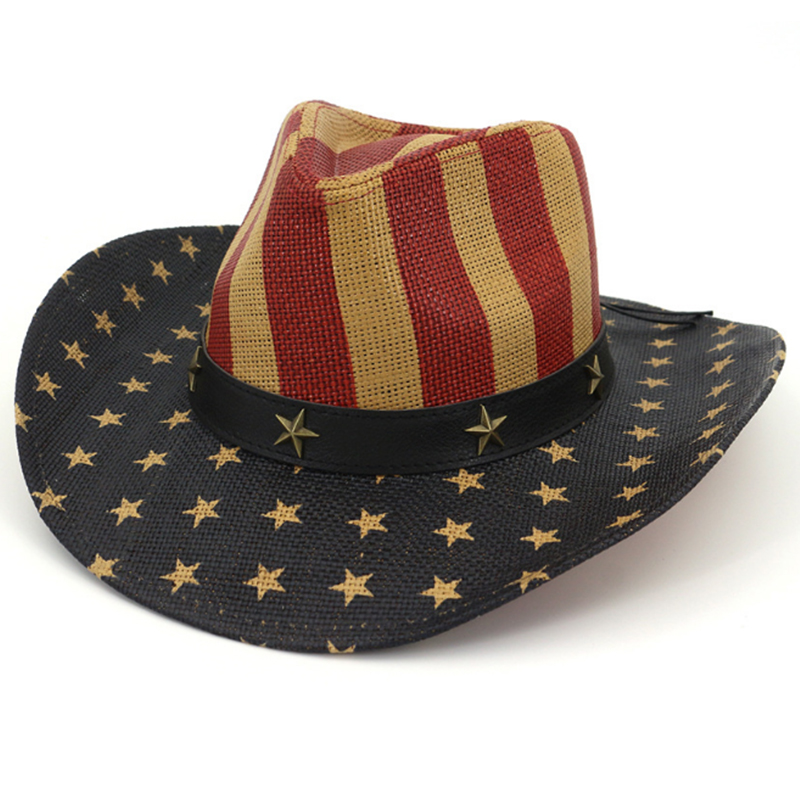 Personalized classic printed American flag paper straw cowboy hat