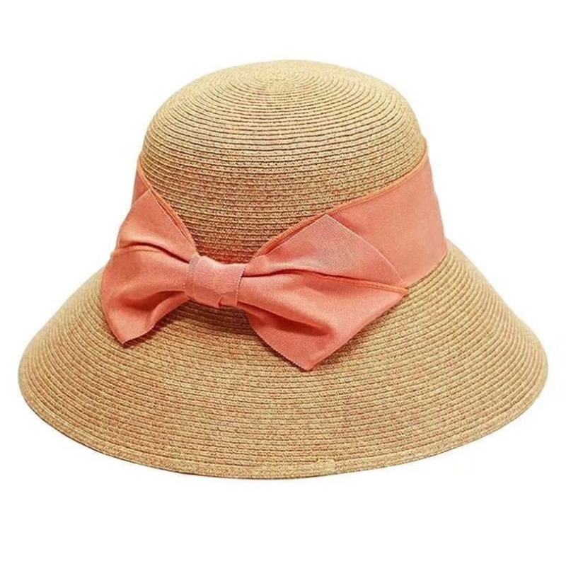 Floppy straw sun-resistant beach hat with bowknot