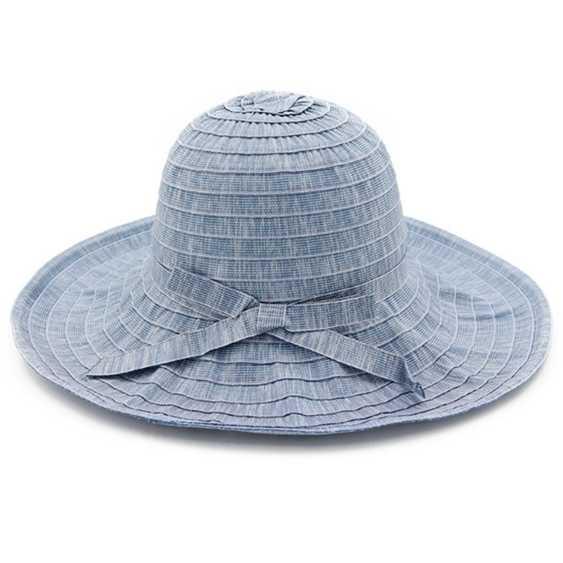 Solid color ribbon material women's summer sun protection hat